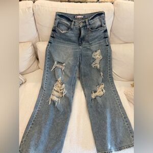 SO Light Blue Distressed Straight Leg Jeans 90s wide leg